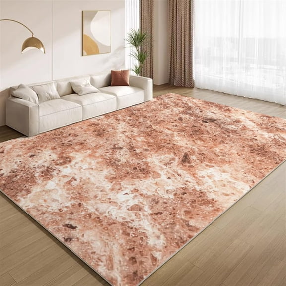Marble Area Rugs, Orange Brown Grunge Cracked Design Carpet, Washable Non Slip Low Pile Soft Rug for Living Room Bedroom Entry Decor Mat 4ftx5ft