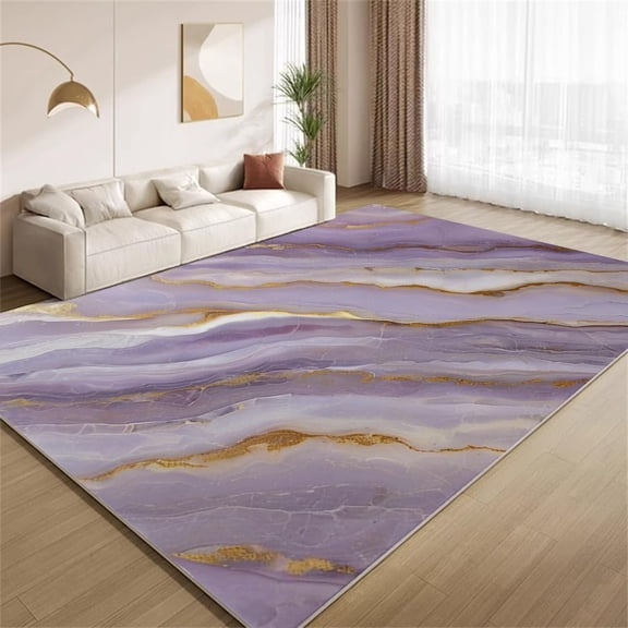 Marble Area Rugs, Purple Gold Fluid Texture Design Carpet, Washable Non Slip Low Pile Soft Rug for Living Room Bedroom Office Decor Mat 3ftx5ft