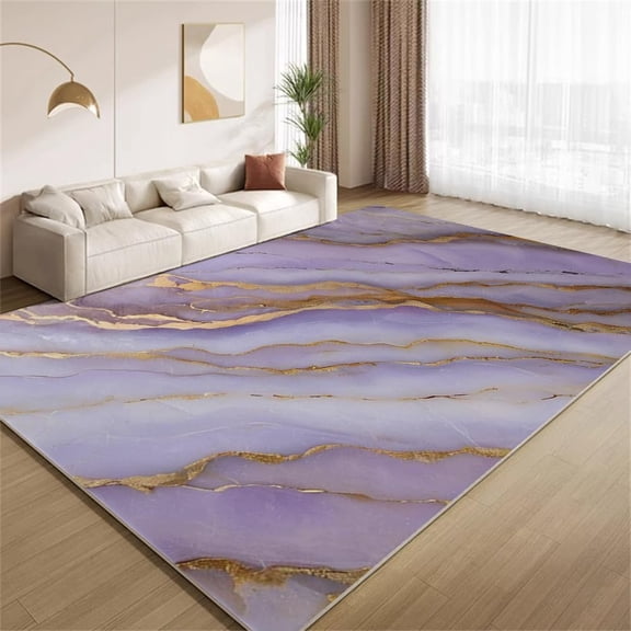 Marble Area Rugs, Purple Gold Lilac Texture Design Carpet, Washable Non Slip Low Pile Soft Rug for Living Room Bedroom Apartment Decor Mat 2ftx3ft