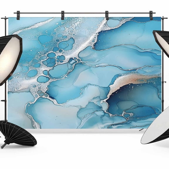 Marble Backdrop for Photography, Abstract Art Blue Gradient Cave Rock Silver Lines Photo Backdrop Portrait Background Party Banner Photo Backgrounds for Studio Booth Props, 7x5ft