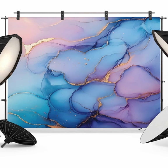 Marble Backdrop for Photography, Abstract Art Purple Blue Gradient Cave Rock Golden Lines Photo Backdrop Portrait Background Party Banner Photo Backgrounds for Studio Booth Props, 7x5ft