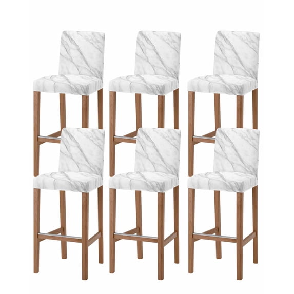 Marble Bar Stool Covers Set of 6, Modern Grey White Rock Monochrome Simple Stretch Washable Bar Chair Covers with Backs, Removable Pub Counter Height Chair Cover for Kitchen Dining Room Cafe