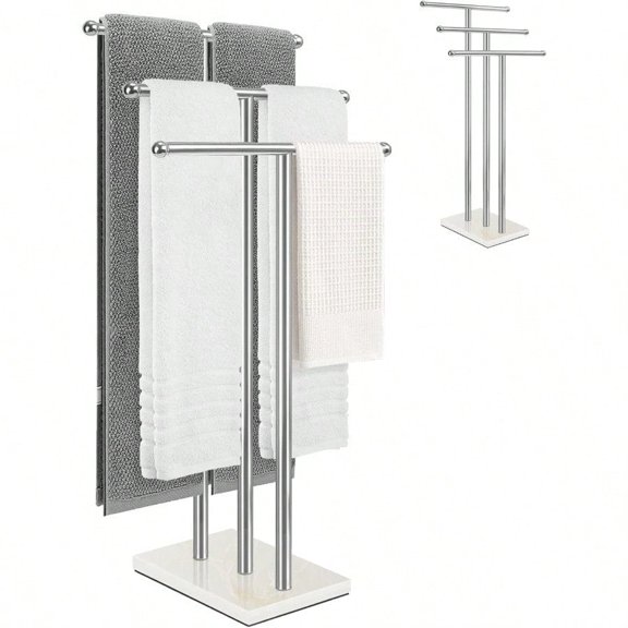 Marble Base Freestanding Towel Rack 3Tier Standing Towel Holder for Bathroom Organizer Stable Tower Rack in Matte White Finish