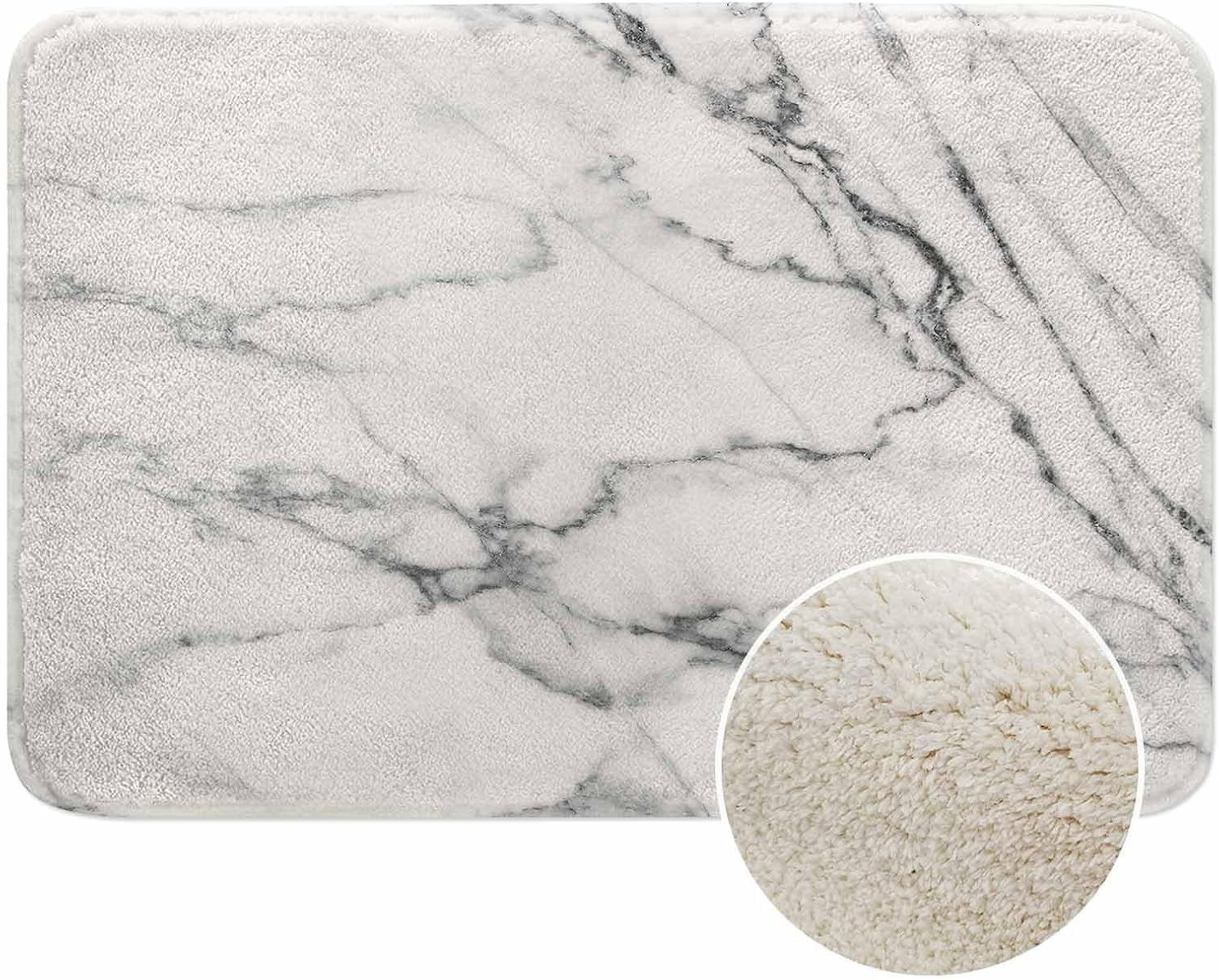 Marble Bath Mat for Bathroom Abstract White Gray Marble Texture Bath Rugs Door Mat Non Slip Rubber Backed Bathroom Floor Mat for Bathtub Sink Shower 20"X32"