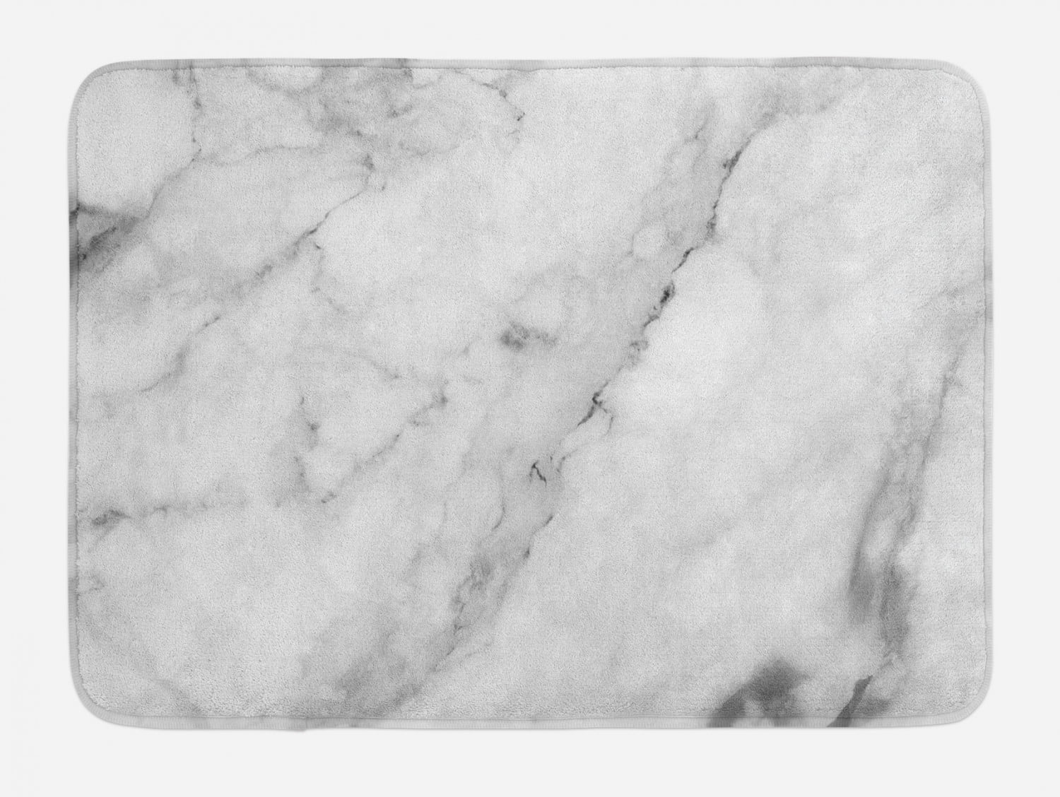 Gray and White Marble Print Plush Bath Mat