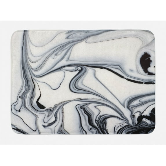 Marble Bath Mat, Trippy Mix of Colors with Unusual Forms Creative Paintbrush Style Image, Non-Slip Plush Mat Bathroom Kitchen Laundry Room Decor, 29.5 X 17.5 Inches, Black Pale Grey Dust, Ambesonne
