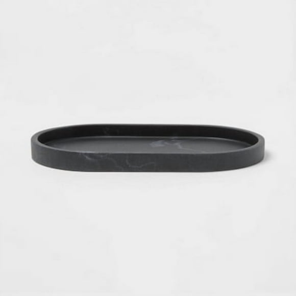 Marble Bath Tray Black: Resin Vanity Accessory, Spot Clean, 9.49" Depth