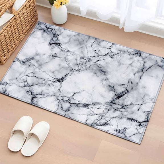 Marble Bathroom Rug Washable 2x3 Entryway Rug Non Slip Grey Blue Modern Scenery Rock Cave Crack Front Door Mat Low Pile Indoor Doormat Throw Floor Carpet for Kitchen Bedroom Entrance