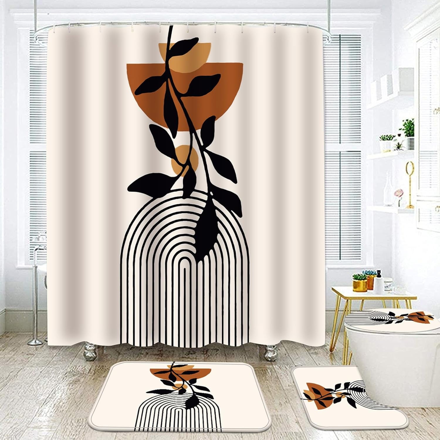 Marble Bathroom Sets with Shower Curtain set and Rugs and Toilet Mats,4 ...