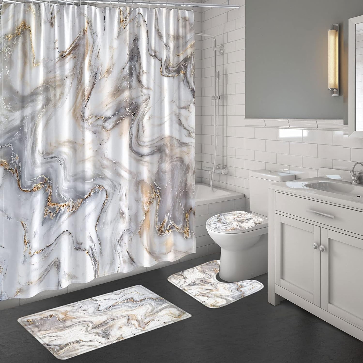Marble Bathroom Sets with Shower Curtain and Rugs and Accessories ...