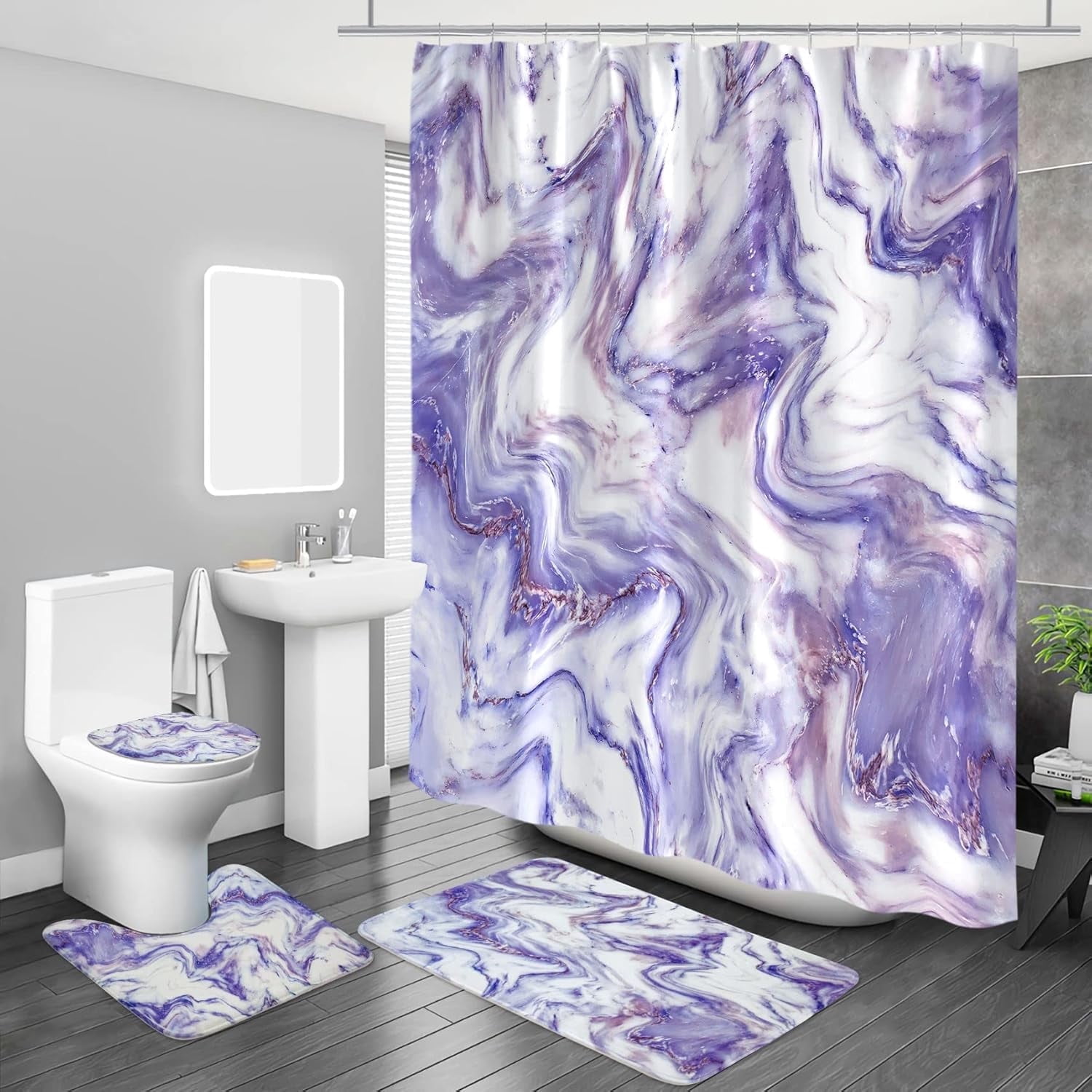 Marble Bathroom Sets with Shower Curtain and Rugs and Accessories ...