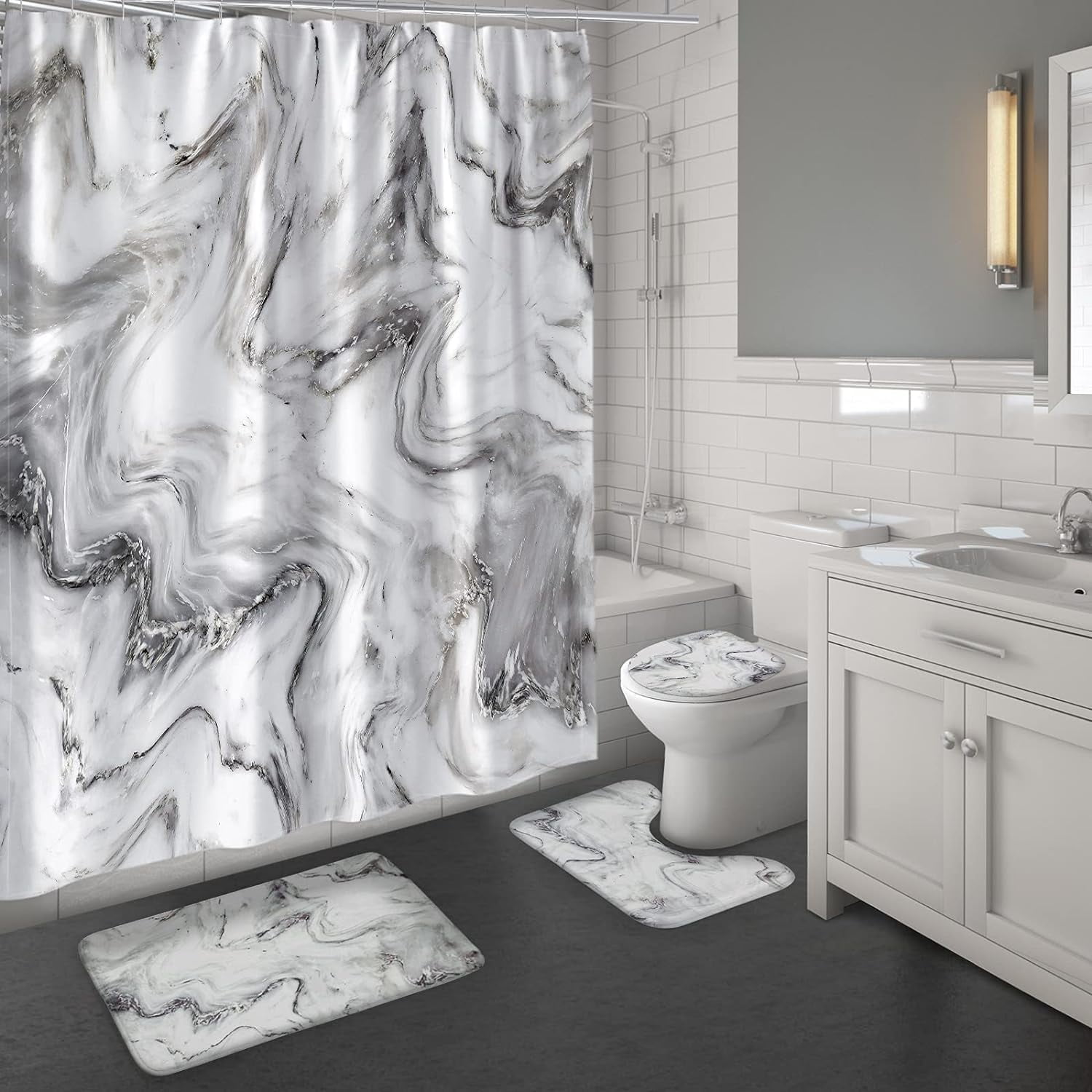 Marble Bathroom Sets with Shower Curtain and Rugs and Accessories ...