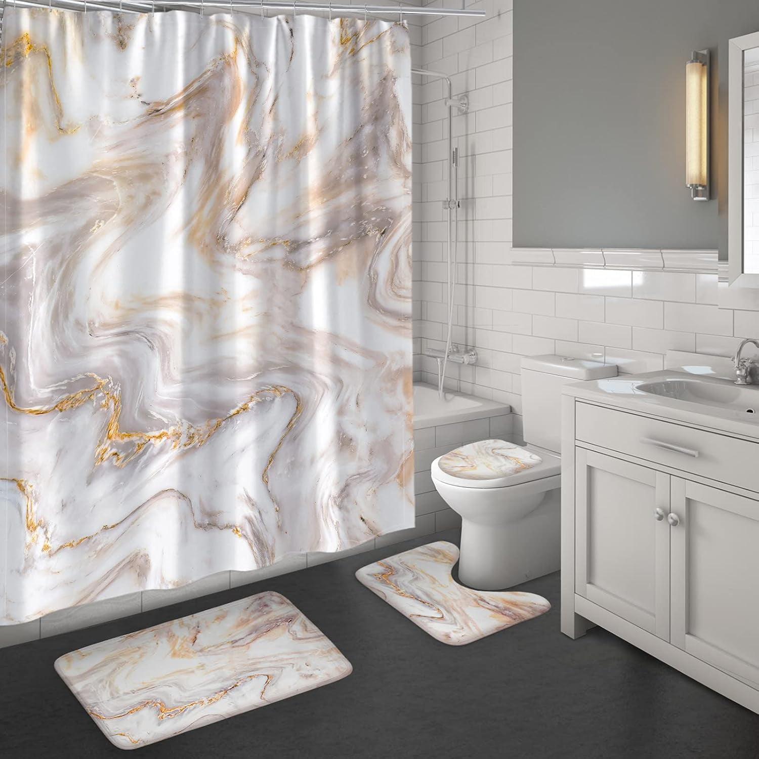 Marble Bathroom Sets with Shower Curtain and Rugs and Accessories ...