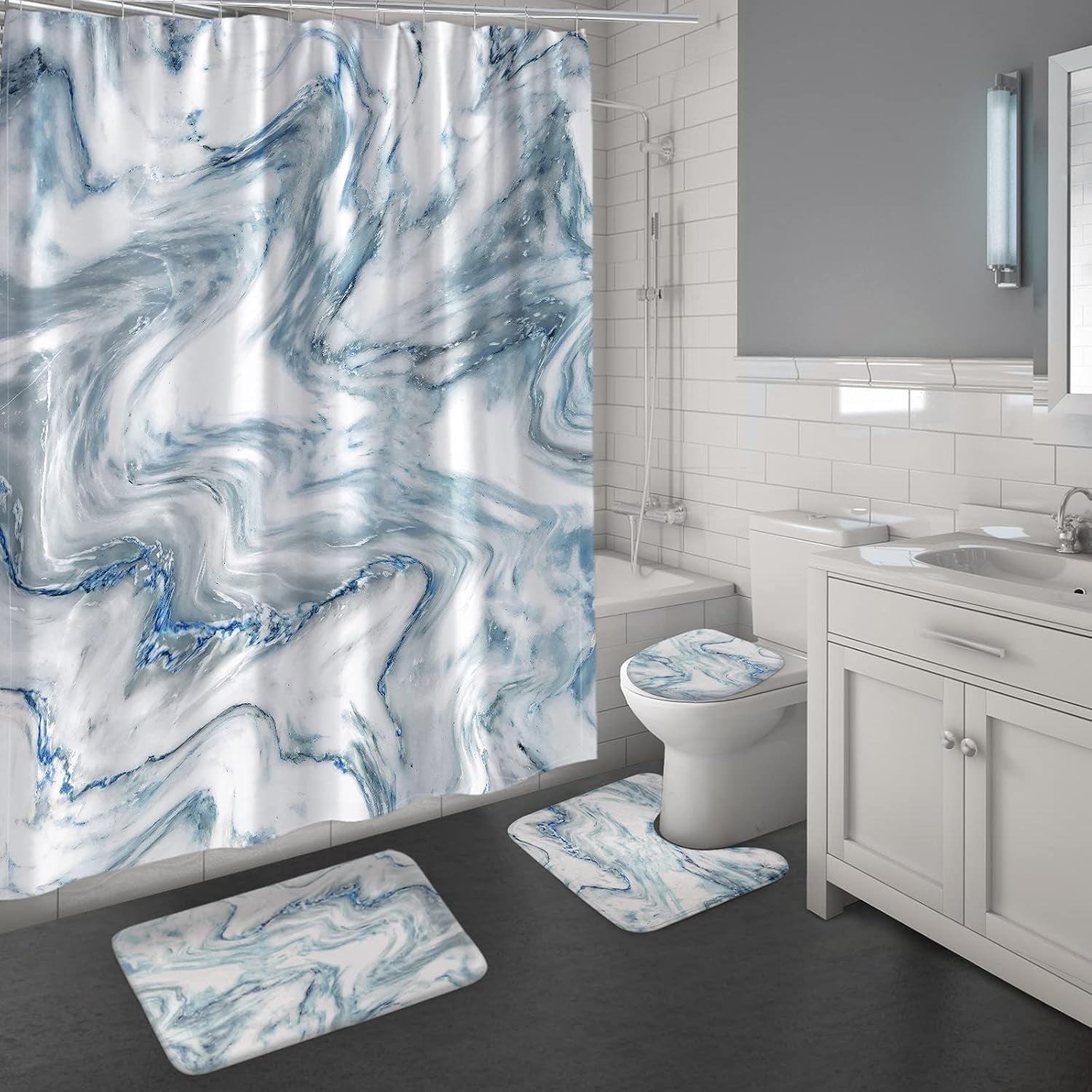 Marble Bathroom Sets with Shower Curtain and Rugs and Accessories ...