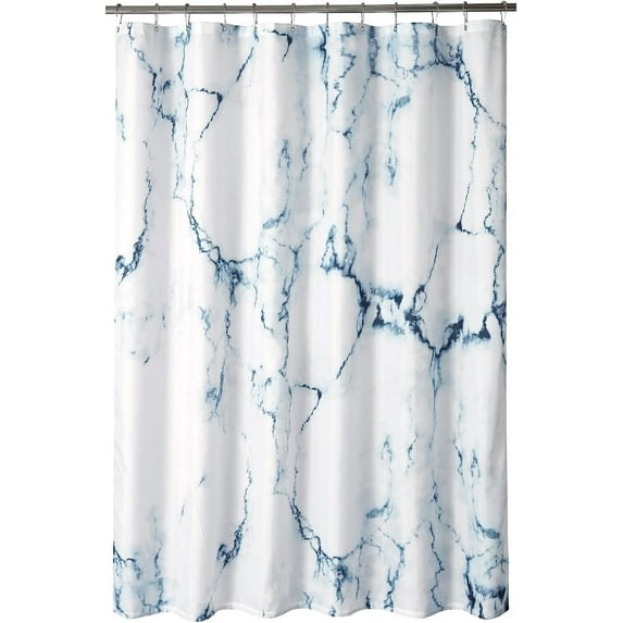 Marble Bathroom Shower Curtain,Blue and White Fabric Shower Curtain with Hooks,Unique 3D Printing,Decorative Bathroom Accessories,Water Proof,Reinforced Metal Grommets,Long 72x84 Inches