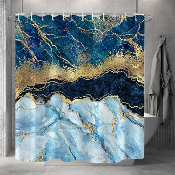 Marble Bathroom Shower Curtain Green Blue Navy Gold Sand Waterproof Fabric Shower Curtains with Hooks Watercolor Abstract Shower Curtains Cloth for Home Bath Decor 72x72 inches