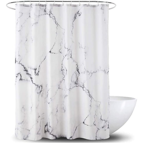 Marble Bathroom Shower Curtain,Grey and White Fabric Shower Curtain with Hooks,Unique 3D Printing,Decorative Bathroom Accessories,Water Proof,Reinforced Metal Grommets,Long 72x84 Inches