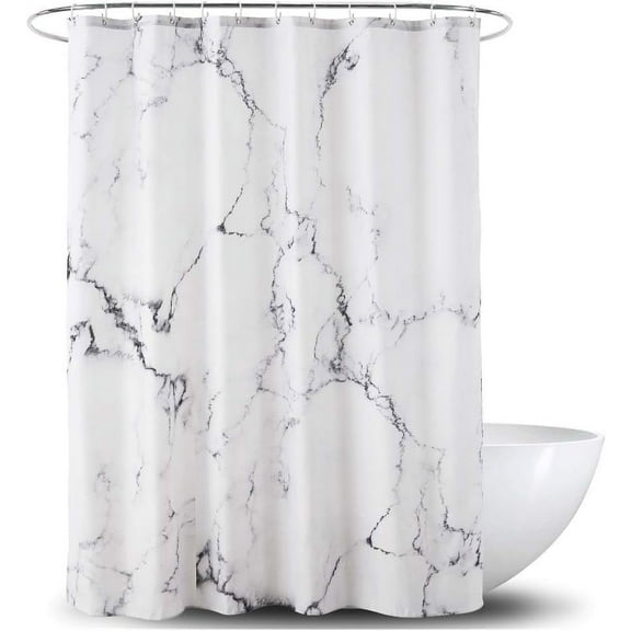 Marble Bathroom Shower Curtain,Grey and White Fabric Shower Curtain with Hooks,Unique 3D Printing,Decorative Bathroom Accessories,Water Proof,Reinforced Metal Grommets,Standard 72x72 Inches