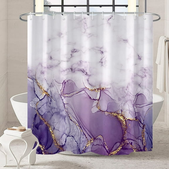 Marble Bathroom Shower Curtain Purple Gold Fabric Shower Curtains with Hooks Watercolor Abstract Shower Curtain Liner 72x72 inches