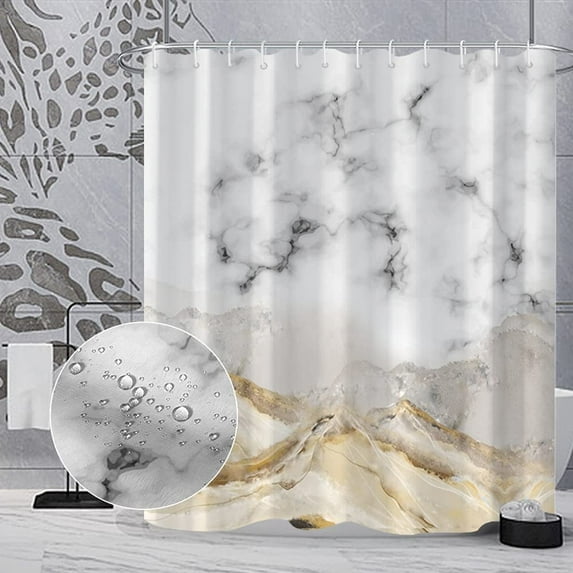 Marble Bathroom Shower Curtain White Gold Waterproof Fabric Shower Curtains with Hooks Watercolor Abstract Shower Curtain Cloth 72x72 inches