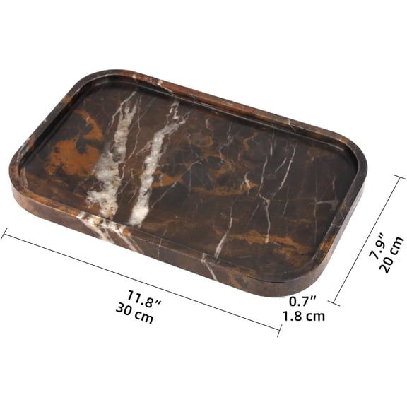 Marble Bathroom Vanity Tray, Natural Marble Home Kitchen Table Tray, Stone Decorative Countertop Serving Organizer for Dresser Coffee Perfume Jewelry Makeup (1, Black Gold L, 12 * 8 * 0.8)