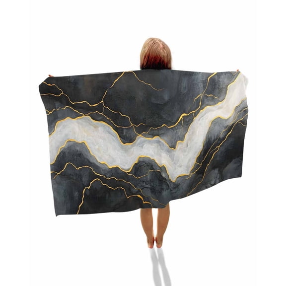 Marble Beach Towels Oversized Super Absorbent, Black Grey Modern Luxury Gold Lightweight Bath Towel Quick Dry Sets For Bathroom/Pool/Rv Camping/Beach Play/Gym Room/Picnic 23"x47"