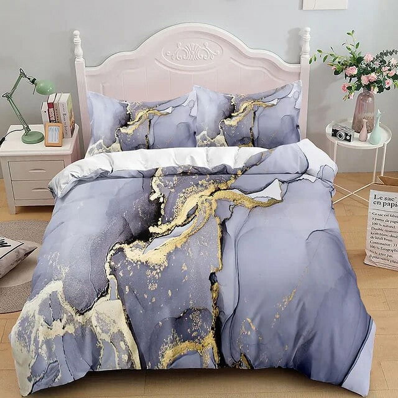 Marble Bedding Set King/Queen Size Grey Gold Marble Duvet Cover Men