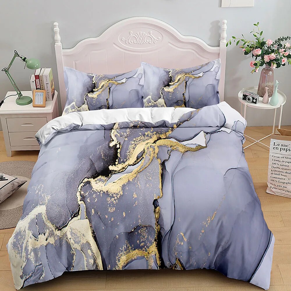 Marble Bedding Set King/ Size Grey Gold Marble Duvet Cover Men Adults