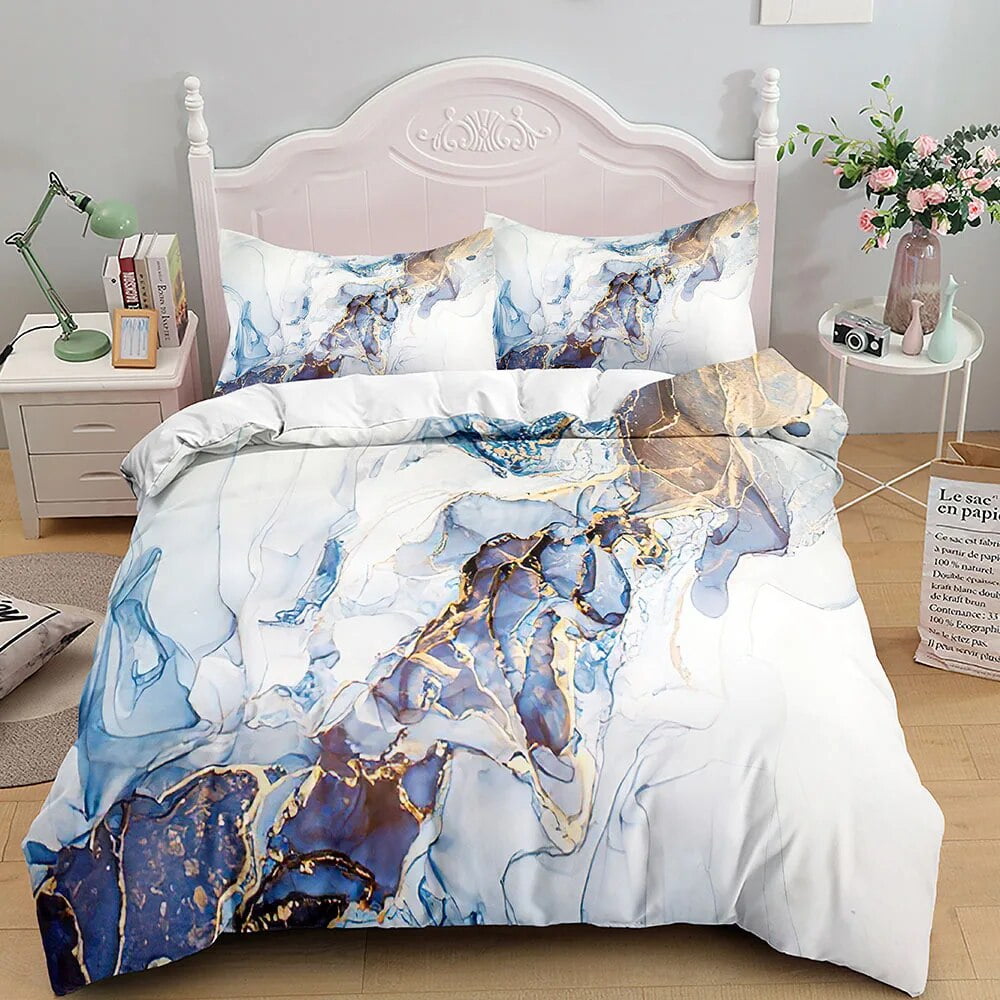Marble Bedding Set King/ Size Grey Gold Marble Duvet Cover Men Adults