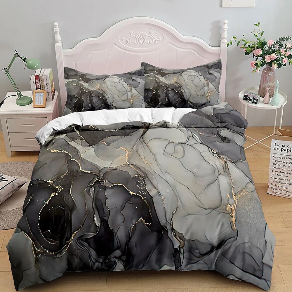 Marble Bedding Set King/ Size Grey Gold Marble Duvet Cover Men Adults