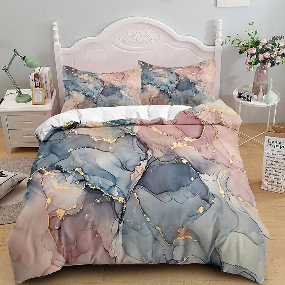 Marble Bedding Set King/ Size Grey Gold Marble Duvet Cover Men Adults
