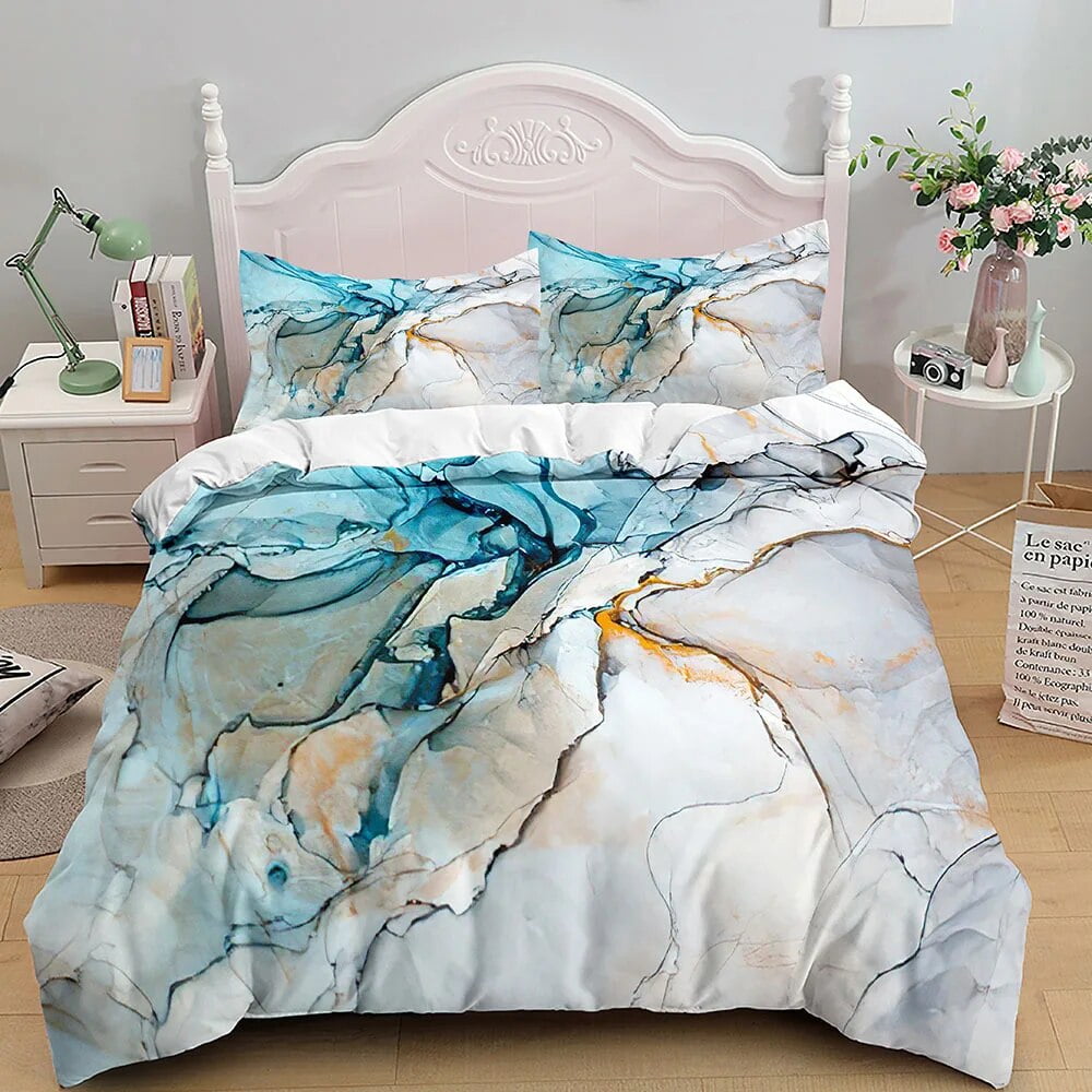 Marble Bedding Set King/ Size Grey Gold Marble Duvet Cover Men Adults