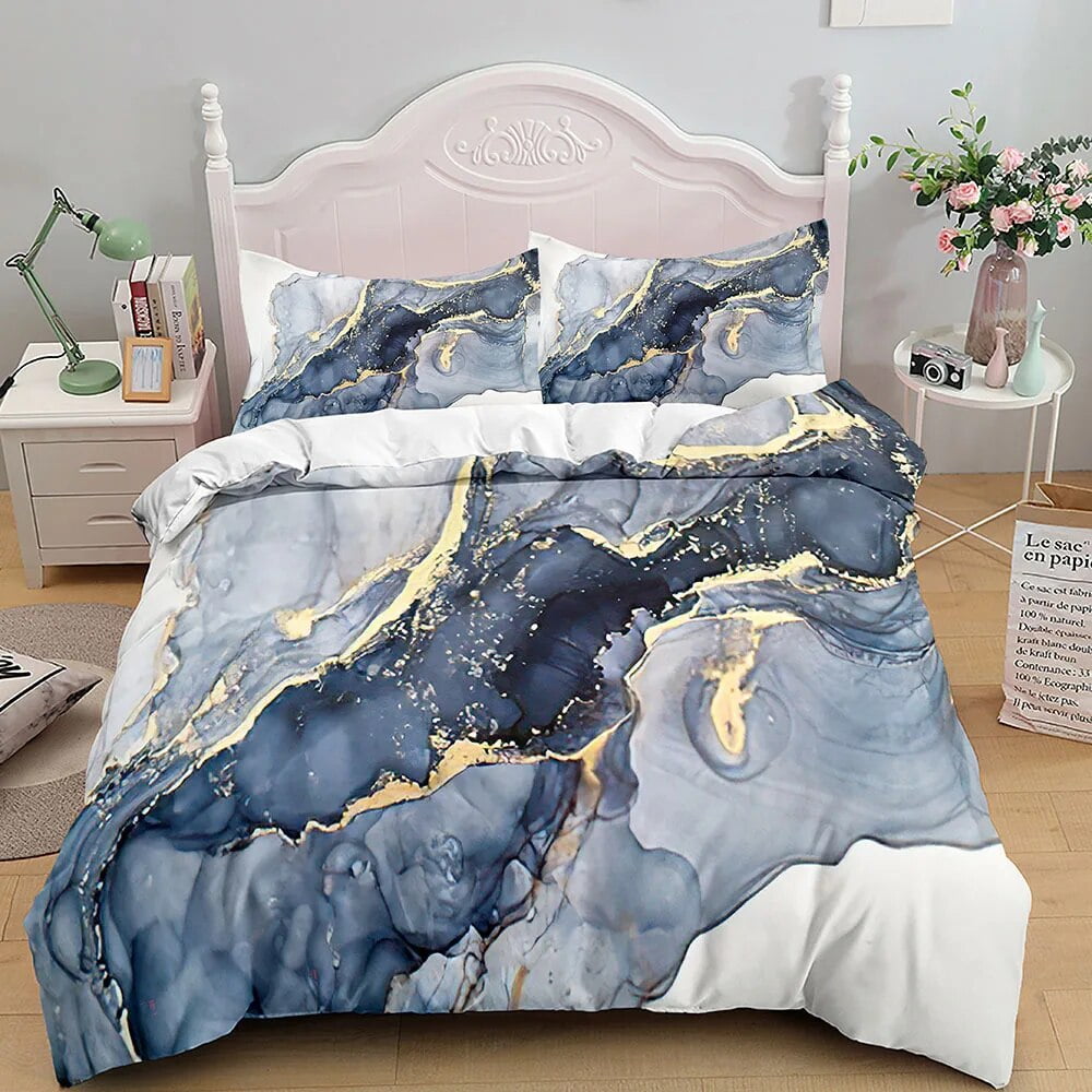 Marble Bedding Set King/ Size Grey Gold Marble Duvet Cover Men Adults