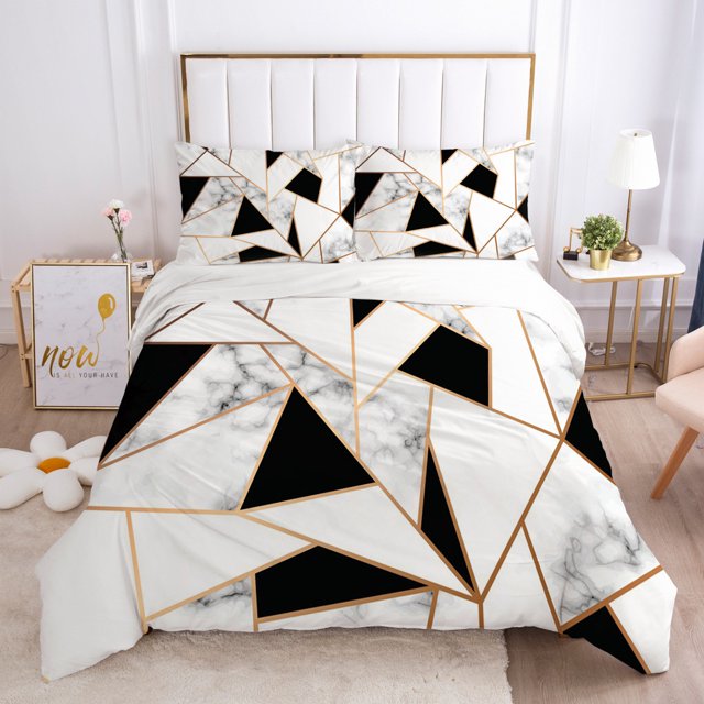 Marble Bedding Set White Grey Gold Marble Pattern Comforter Cover for