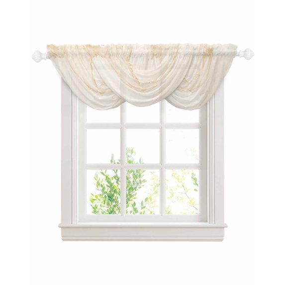 Marble Beige Sheer Waterfall Valance Curtains for Window, Modern Abstract Ink Painting Luxury Rod Pocket Sheer Topper Swag Curtains for Living Room, Kitchen 38.5"W x 47.2"L, 3 Panels