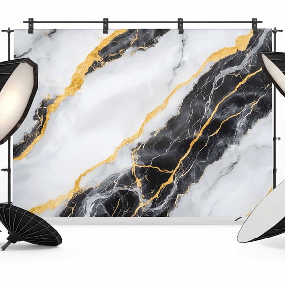 Marble Black Backdrop for Photography,Fabric Photo Background Backdrop,Gold Foil Ceramic Style Cracks Scratches Photo Booth Background for Portrait Photoshoot Video Wedding Decoration Banner 7x5ft