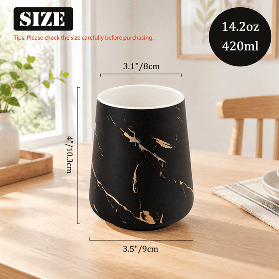 Marble Black Ceramic Bathroom Tumbler, 14.2oz Toothbrush or Makeup Brush Holder
