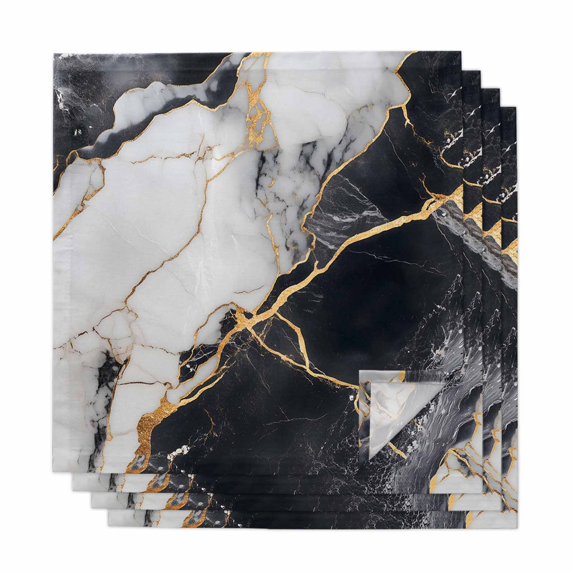 Marble Black Cloth Napkins, Abstract Gold White Brick Stone Motif Washable and Reusable Dinner Napkins Set of 4, Table Napkin for Kitchen Party Birthday Wedding Hotel Housewarming 20"x20"