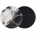 thumbnail image 1 of Marble Black Coasters Set of 2, Abstract Gold White Brick Stone Motif Absorbent Coasters for Drinks, Coaster for Bar Office Dining Coffee Table Accessories Decor, Non Slip Round Desk Coaster, 1 of 9
