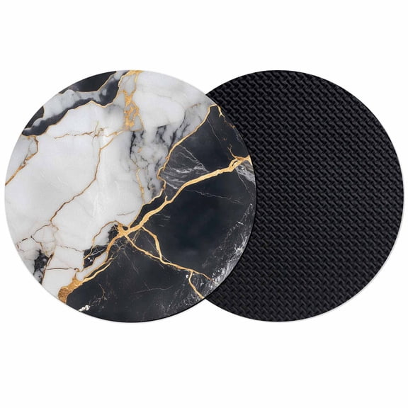 Marble Black Coasters Set of 2, Abstract Gold White Brick Stone Motif Absorbent Coasters for Drinks, Coaster for Bar Office Dining Coffee Table Accessories Decor, Non Slip Round Desk Coaster