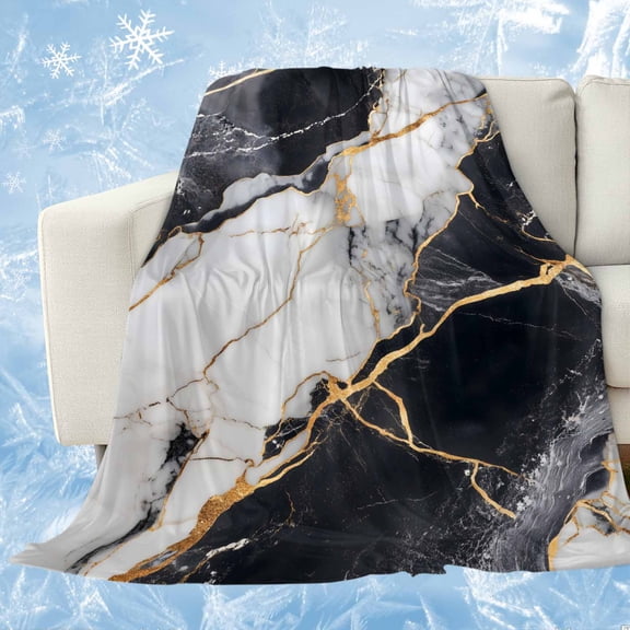 Marble Black Cooling Blanket, Lightweight Breathable Summer Throw Blanket with Double Sided Cold Effect,Abstract Gold White Brick Stone Motif Picnic Beach Blankets Bed Sheet for Hot Sleepers 30"x40"