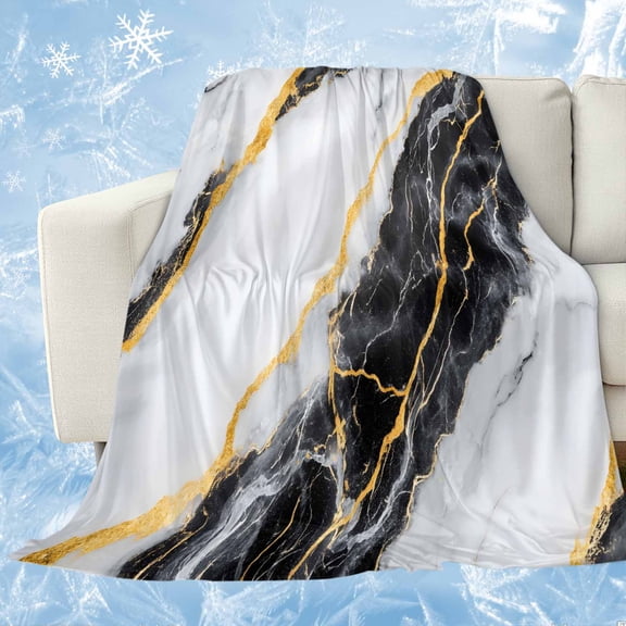 Marble Black Cooling Blanket,Lightweight Breathable Summer Throw Blanket with Double Sided Cold Effect,Gold Foil Ceramic Style Cracks Scratches Picnic Blankets Bed Sheet for Hot Sleepers 30"x40"