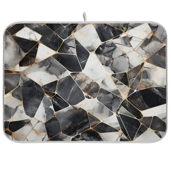Marble Black Dish Drying Mat Microfiber Kitchen Pad Large Counter Absorbent Dish Mats Drainer Rack 18"x24"