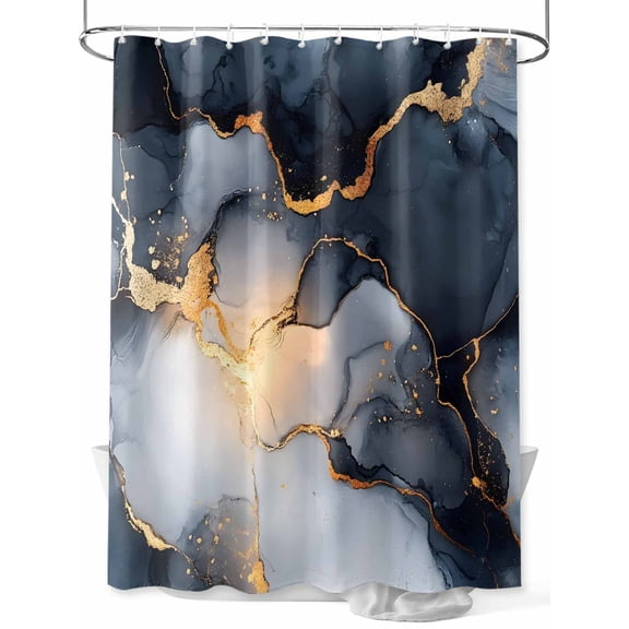 Marble Black Extra Long Shower Curtain Set, Waterproof Shower Curtains for Bathroom, Ink Painting Art Modern Abstract Washable Fabric Cloth Bath Curtain for Bathtub Decoration with Hooks 72x96 Inches