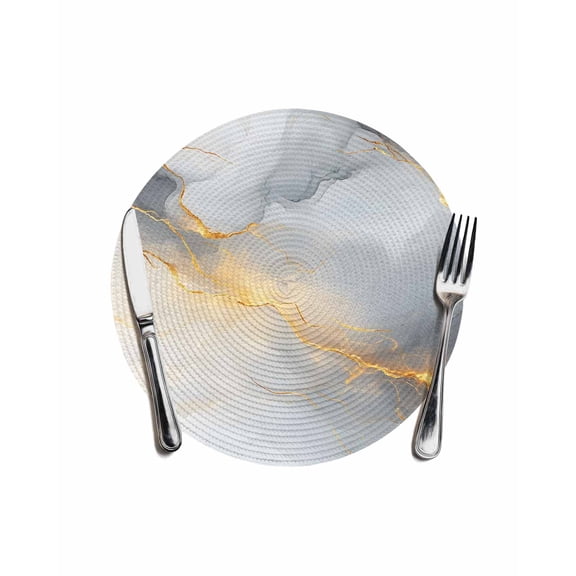 Marble Black Grey Round Placemats for Dinning Tables,Heat-proof Braided Table Mats 13 Inch,Ink Painted Modern Art Abstract Washable Place Mat for Kitchen Restaurant Party Decor Supplies Table Setting