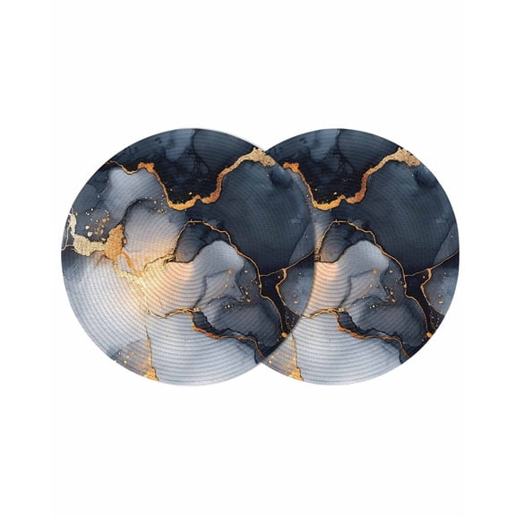 Marble Black Round Placemats Set of 2 for Dinning Tables,Heat-proof Braided Table Mats 13 Inch,Ink Painting Art Modern Abstract Washable Place Mat for Kitchen Restaurant Party Decor Table Setting