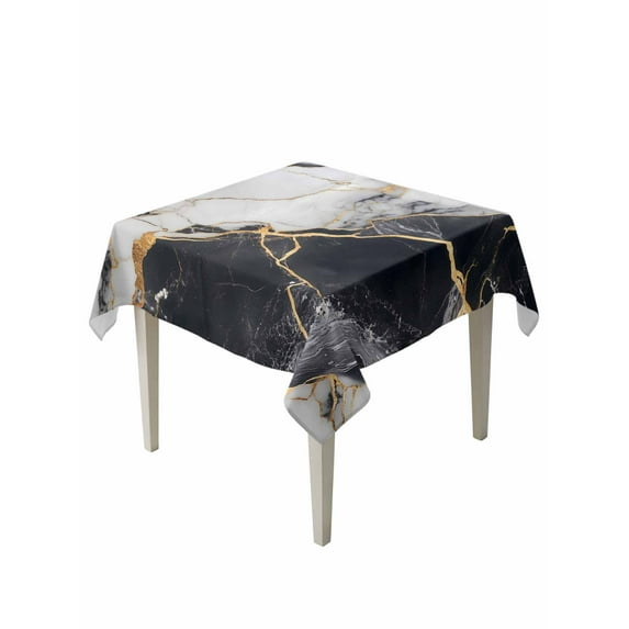 Marble Black Table Cloth, Abstract Gold White Brick Stone Motif Waterproof Tablecloth for Square Tables, Reusable Washable Fabric Table Cover for Restaurant Kitchen Dining Tables 54"x54"