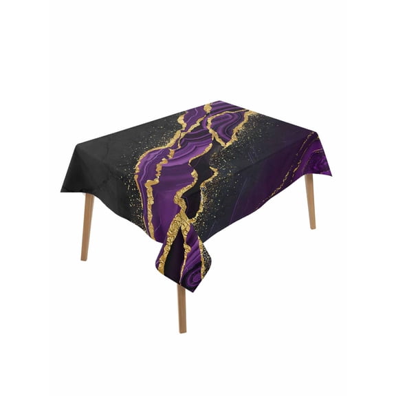 Marble Black Table Cloth, Purple Gold Art Abstract Vintage Farmhouse Waterproof Tablecloth for Rectangle Tables, Reusable Washable Fabric Table Cover for Restaurant Kitchen Dining Tables 60"x102"