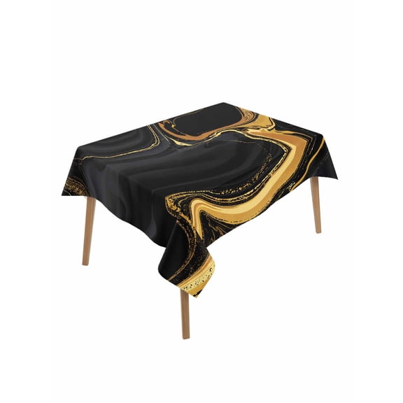 Marble Black Table Cloth, Vintage Gold Art Abstract Farmhouse Waterproof Tablecloth for Rectangle Tables, Reusable Washable Fabric Table Cover for Restaurant Kitchen Dining Tables 52"x70"