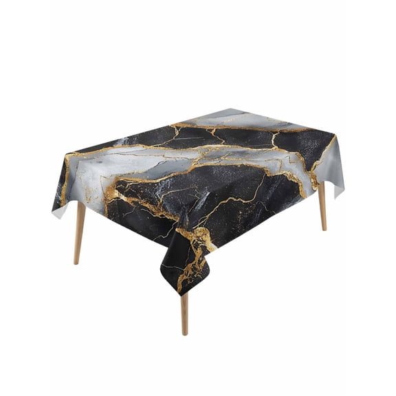 Marble Black Table Cloth, Waterproof Tablecloth for Rectangle Tables, Grey Granite Surface Luxury Gold Foil Reusable Washable Fabric Table Cover for Restaurant Kitchen Dining Tables 60"x120"